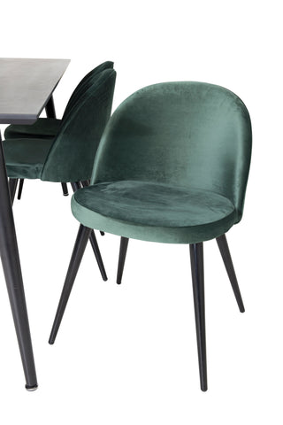 Venture Home Dipp Matbord - 180*90cm - Svart faner / helt svarta ben + Matstol i sammet - Grön / Svart_6