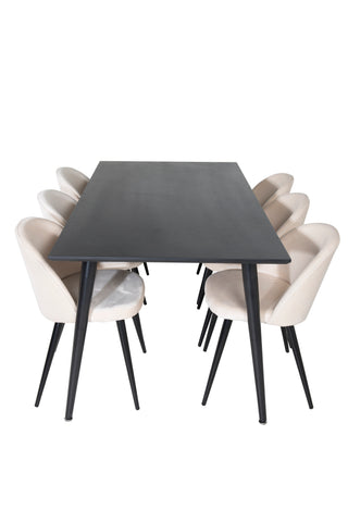 Venture Home Dipp Matbord - 180*90cm - Svart faner / helt svarta ben + Matstol i sammet - Beige / Svart_6
