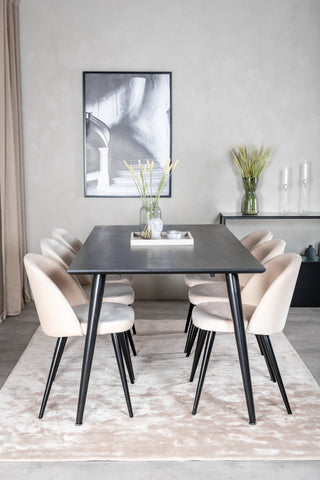 Venture Home Dipp Matbord - 180*90cm - Svart faner / helt svarta ben + Matstol i sammet - Beige / Svart_6
