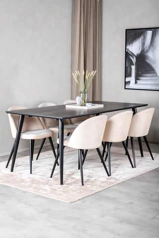 Venture Home Dipp Matbord - 180*90cm - Svart faner / helt svarta ben + Matstol i sammet - Beige / Svart_6