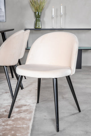 Venture Home Dipp Matbord - 180*90cm - Svart faner / helt svarta ben + Matstol i sammet - Beige / Svart_6