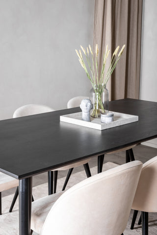 Venture Home Dipp Matbord - 180*90cm - Svart faner / helt svarta ben + Matstol i sammet - Beige / Svart_6