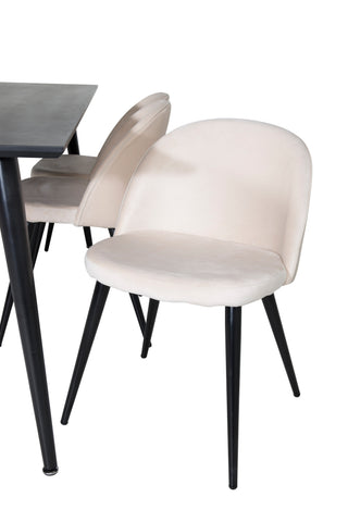 Venture Home Dipp Matbord - 180*90cm - Svart faner / helt svarta ben + Matstol i sammet - Beige / Svart_6