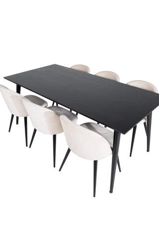 Venture Home Dipp Matbord - 180*90cm - Svart faner / helt svarta ben + Matstol i sammet - Beige / Svart_6