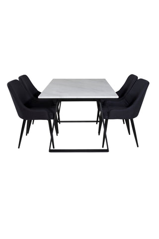 Estelle Matbord 140*90 - Vit / Svart+Plaza Matstol - Svarta Ben - Svart Tyg_4