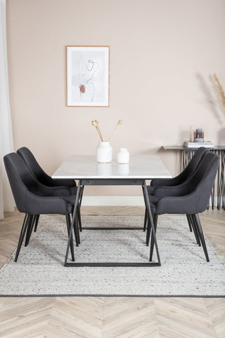 Estelle Matbord 140*90 - Vit / Svart+Plaza Matstol - Svarta Ben - Svart Tyg_4