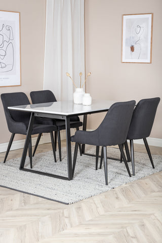 Estelle Matbord 140*90 - Vit / Svart+Plaza Matstol - Svarta Ben - Svart Tyg_4