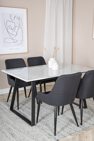 Estelle Matbord 140*90 - Vit / Svart+Plaza Matstol - Svarta Ben - Svart Tyg_4