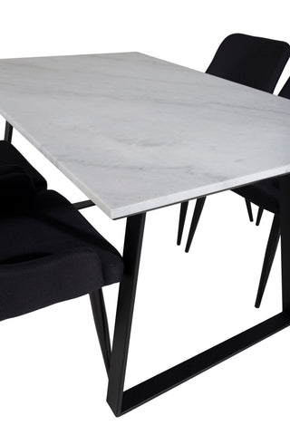 Estelle Matbord 140*90 - Vit / Svart+Plaza Matstol - Svarta Ben - Svart Tyg_4