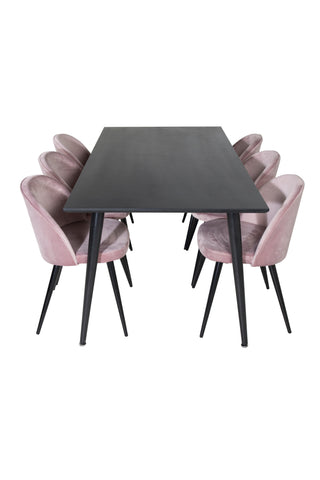Venture Home Dipp Matbord - 180*90cm - Svart faner / helt svarta ben + Matstol i sammet - Rosa / Svart_6