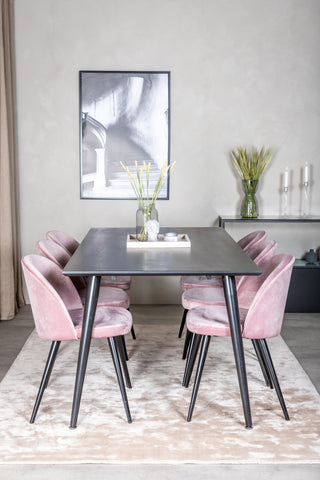 Venture Home Dipp Matbord - 180*90cm - Svart faner / helt svarta ben + Matstol i sammet - Rosa / Svart_6