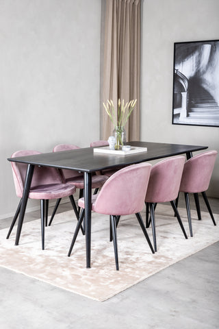 Venture Home Dipp Matbord - 180*90cm - Svart faner / helt svarta ben + Matstol i sammet - Rosa / Svart_6