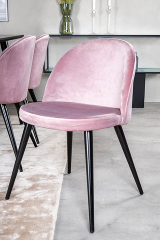 Venture Home Dipp Matbord - 180*90cm - Svart faner / helt svarta ben + Matstol i sammet - Rosa / Svart_6