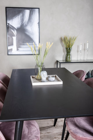 Venture Home Dipp Matbord - 180*90cm - Svart faner / helt svarta ben + Matstol i sammet - Rosa / Svart_6