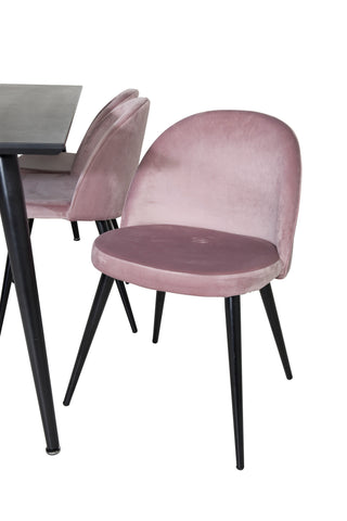 Venture Home Dipp Matbord - 180*90cm - Svart faner / helt svarta ben + Matstol i sammet - Rosa / Svart_6