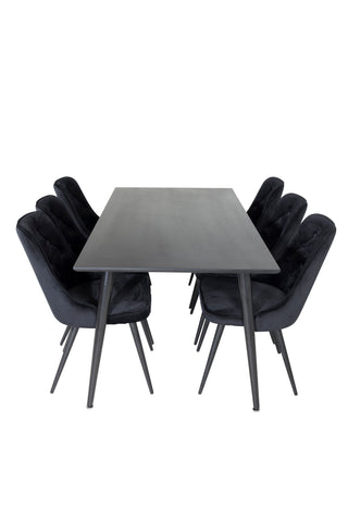 Venture Home Dipp Matbord - 180*90cm - Svart faner / helt svarta ben + Velvet Deluxe Matstol - Svart / Svart_6