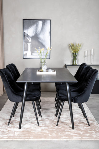 Venture Home Dipp Matbord - 180*90cm - Svart faner / helt svarta ben + Velvet Deluxe Matstol - Svart / Svart_6