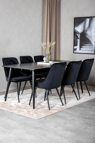 Venture Home Dipp Matbord - 180*90cm - Svart faner / helt svarta ben + Velvet Deluxe Matstol - Svart / Svart_6