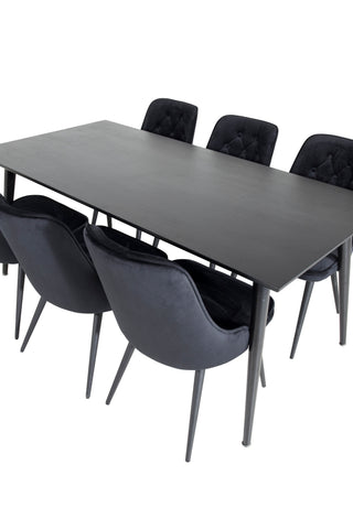 Venture Home Dipp Matbord - 180*90cm - Svart faner / helt svarta ben + Velvet Deluxe Matstol - Svart / Svart_6