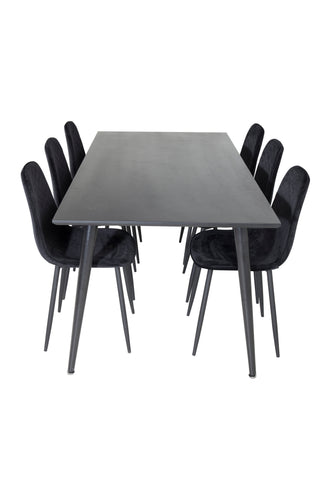 Venture Home Dipp Matbord - 180*90cm - Svart faner / helt svarta ben +Polar Diamond Matstol - Svarta ben - Svart sammet_6