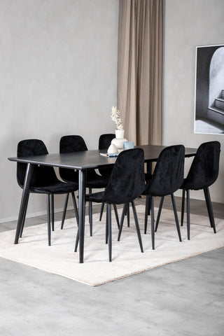 Venture Home Dipp Matbord - 180*90cm - Svart faner / helt svarta ben +Polar Diamond Matstol - Svarta ben - Svart sammet_6