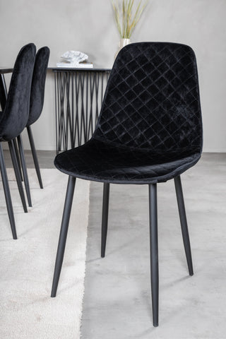 Venture Home Dipp Matbord - 180*90cm - Svart faner / helt svarta ben +Polar Diamond Matstol - Svarta ben - Svart sammet_6