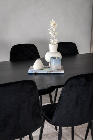 Venture Home Dipp Matbord - 180*90cm - Svart faner / helt svarta ben +Polar Diamond Matstol - Svarta ben - Svart sammet_6