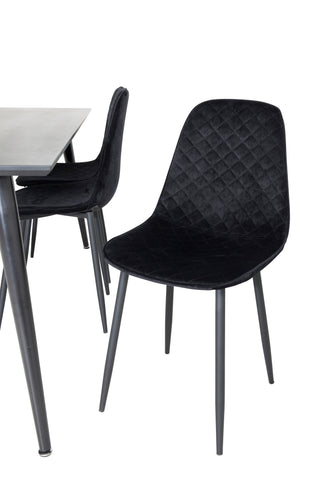 Venture Home Dipp Matbord - 180*90cm - Svart faner / helt svarta ben +Polar Diamond Matstol - Svarta ben - Svart sammet_6