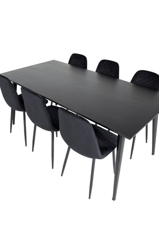 Venture Home Dipp Matbord - 180*90cm - Svart faner / helt svarta ben +Polar Diamond Matstol - Svarta ben - Svart sammet_6