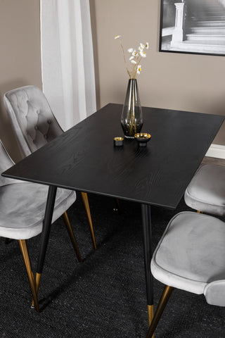Dipp Matbord - 120 cm - Svart faner - Svarta Ben m. Mässing dipp+Velvet Deluxe Matstol - Ljusgrå / Mässing_4