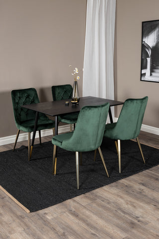 Dipp Matbord - 120 cm - Svart faner - Svarta Ben m. Mässing dipp+Velvet Deluxe Matstol - Grön / Mässing_4