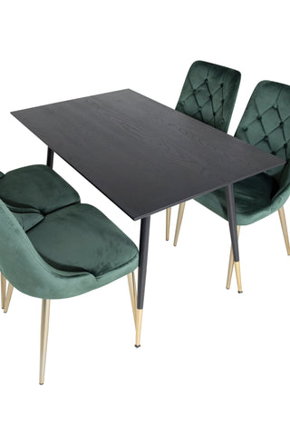 Dipp Matbord - 120 cm - Svart faner - Svarta Ben m. Mässing dipp+Velvet Deluxe Matstol - Grön / Mässing_4