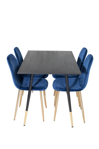 Dipp Matbord - 120 cm - Svart faner - Svarta Ben m. Mässing dipp+Polar Matstol - Blå / Mässing_4