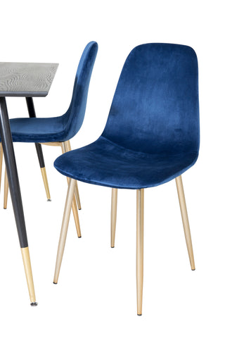 Dipp Matbord - 120 cm - Svart faner - Svarta Ben m. Mässing dipp+Polar Matstol - Blå / Mässing_4