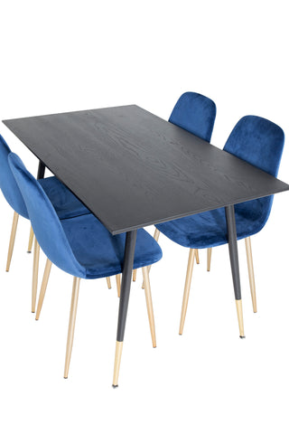 Dipp Matbord - 120 cm - Svart faner - Svarta Ben m. Mässing dipp+Polar Matstol - Blå / Mässing_4