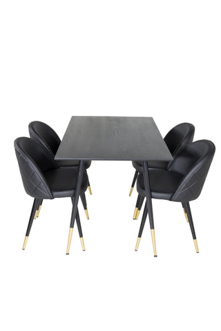 Dipp Matbord - 120 cm - Svart faner - Svarta Ben m. Mässing dipp+Velvet Matstol m. Stygn - PU - Svart / Svart_4