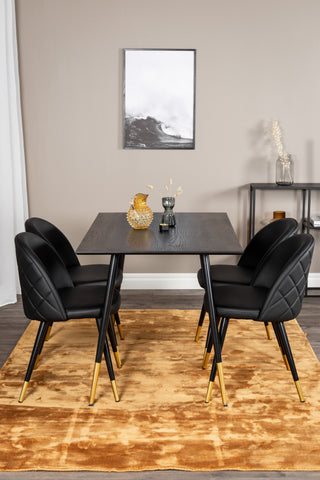 Dipp Matbord - 120 cm - Svart faner - Svarta Ben m. Mässing dipp+Velvet Matstol m. Stygn - PU - Svart / Svart_4