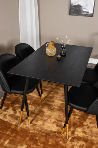 Dipp Matbord - 120 cm - Svart faner - Svarta Ben m. Mässing dipp+Velvet Matstol m. Stygn - PU - Svart / Svart_4
