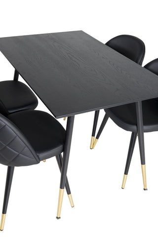 Dipp Matbord - 120 cm - Svart faner - Svarta Ben m. Mässing dipp+Velvet Matstol m. Stygn - PU - Svart / Svart_4