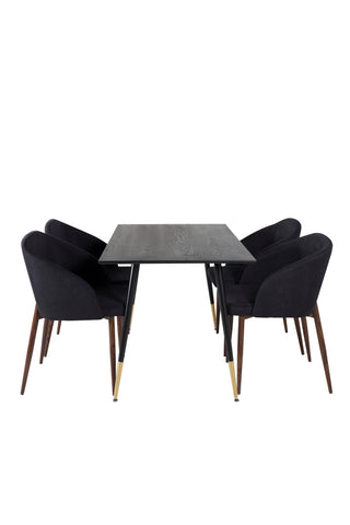 Dipp Matbord - 120 cm - Svart faner - Svarta Ben m. Mässing dipp+Arch Matstol - Valnötsben - Svart tyg_4