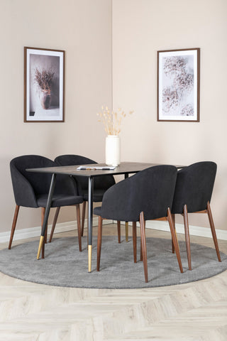Dipp Matbord - 120 cm - Svart faner - Svarta Ben m. Mässing dipp+Arch Matstol - Valnötsben - Svart tyg_4
