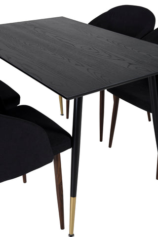 Dipp Matbord - 120 cm - Svart faner - Svarta Ben m. Mässing dipp+Arch Matstol - Valnötsben - Svart tyg_4