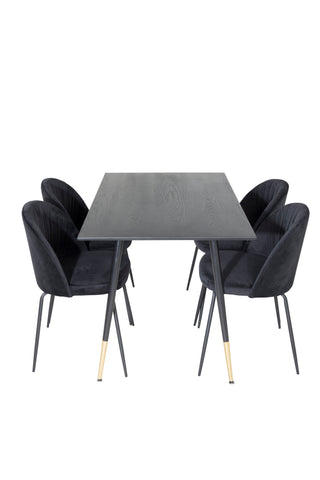 Dipp Matbord - 120 cm - Svart faner - Svarta Ben m. Mässing dipp+Wrinkles Matstol - Svarta ben - Black Velvet_4