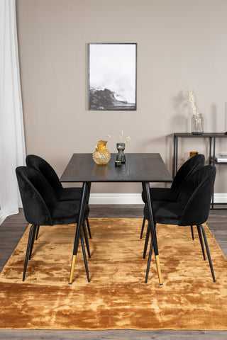 Dipp Matbord - 120 cm - Svart faner - Svarta Ben m. Mässing dipp+Wrinkles Matstol - Svarta ben - Black Velvet_4