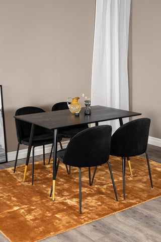Dipp Matbord - 120 cm - Svart faner - Svarta Ben m. Mässing dipp+Wrinkles Matstol - Svarta ben - Black Velvet_4