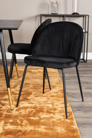 Dipp Matbord - 120 cm - Svart faner - Svarta Ben m. Mässing dipp+Wrinkles Matstol - Svarta ben - Black Velvet_4