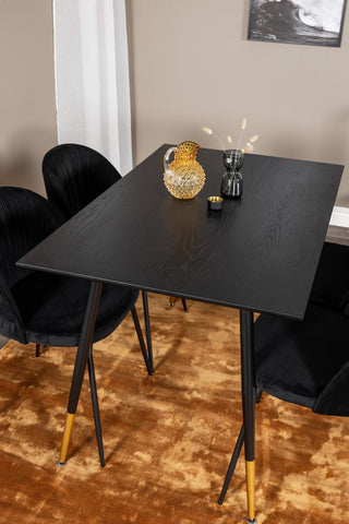 Dipp Matbord - 120 cm - Svart faner - Svarta Ben m. Mässing dipp+Wrinkles Matstol - Svarta ben - Black Velvet_4