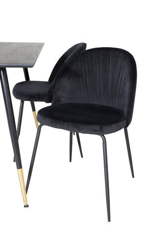 Dipp Matbord - 120 cm - Svart faner - Svarta Ben m. Mässing dipp+Wrinkles Matstol - Svarta ben - Black Velvet_4