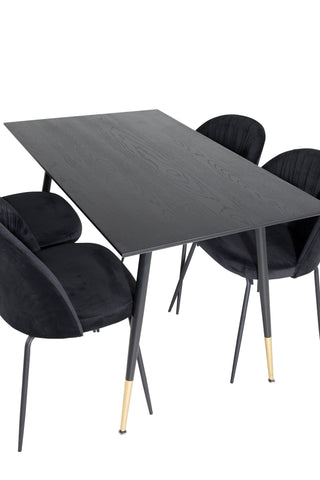 Dipp Matbord - 120 cm - Svart faner - Svarta Ben m. Mässing dipp+Wrinkles Matstol - Svarta ben - Black Velvet_4