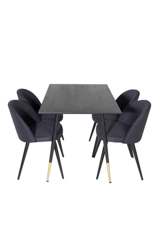 Dipp Matbord - 120 cm - Svart faner - Svarta Ben m. Mässing dipp+Velvet Dining Chiar - Svarta ben- Svart Tyg_4